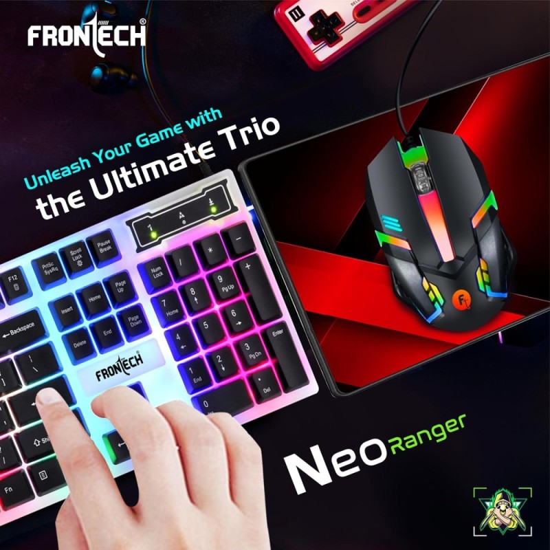Frontech Gaming Combo KB-0040PC RGB LED Keyboard, 1200 DPI Mouse, Black