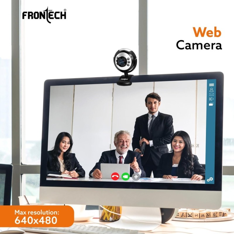 FRONTECH Webcam 2251 480P HD USB with Microphone and LED Light Black