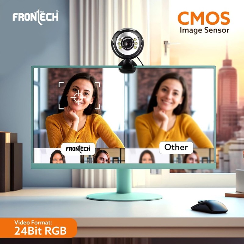 FRONTECH Webcam 2251 480P HD USB with Microphone and LED Light Black