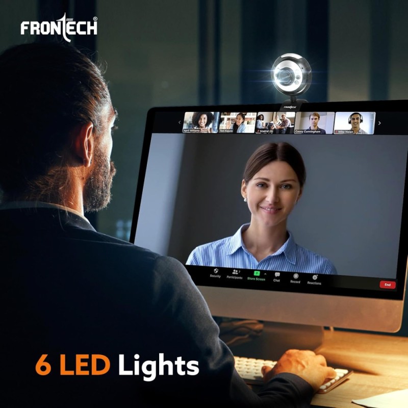 FRONTECH Webcam 2251 480P HD USB with Microphone and LED Light Black