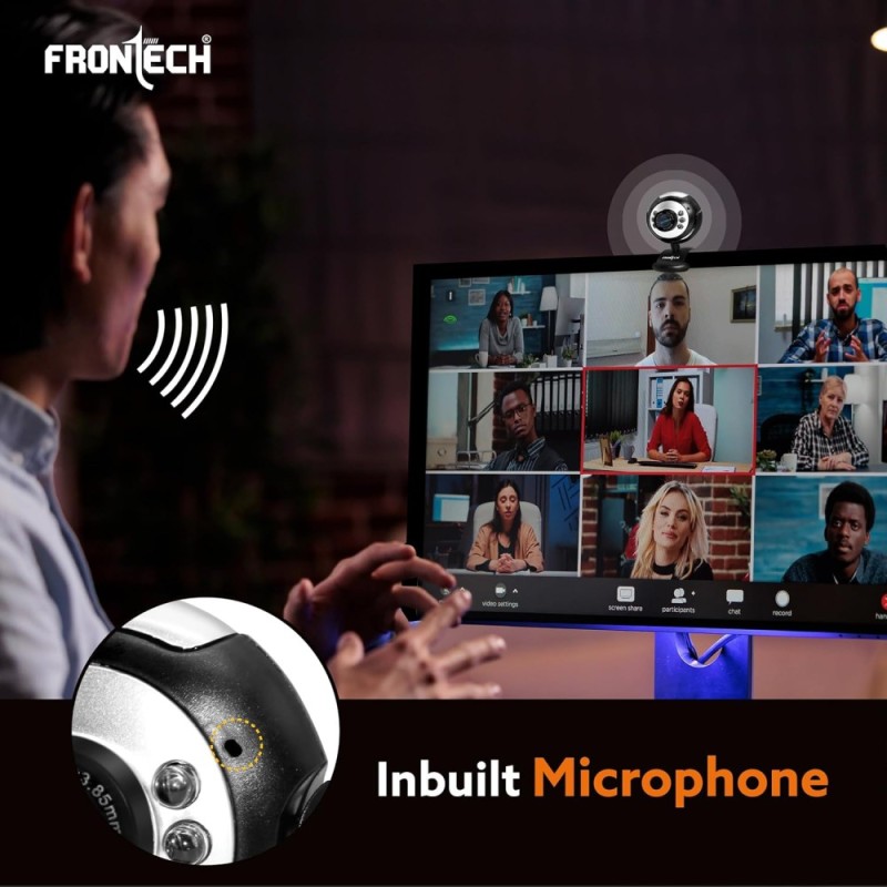 FRONTECH Webcam 2251 480P HD USB with Microphone and LED Light Black