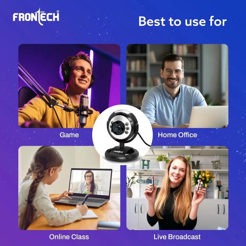 FRONTECH Webcam 2251 480P HD USB with Microphone and LED Light Black