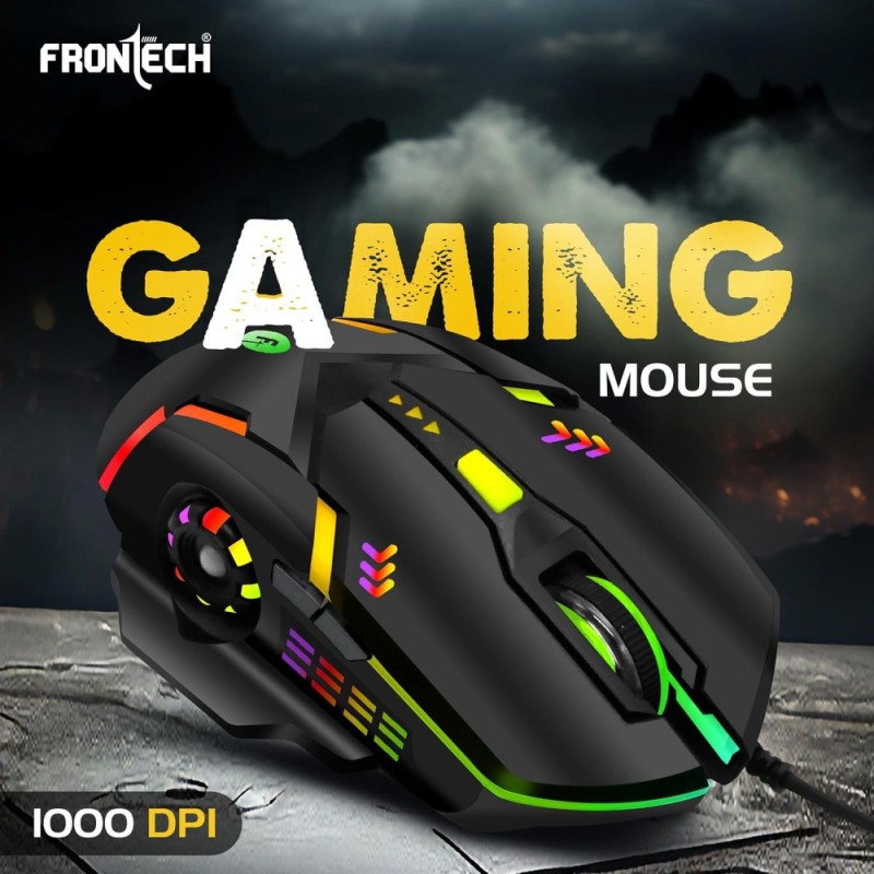 FRONTECH Wired Gaming Keyboard Mouse Combo KB-0039 104 Keys Ergonomic Design Black