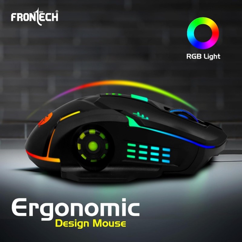 FRONTECH Wired Gaming Keyboard Mouse Combo KB-0039 104 Keys Ergonomic Design Black