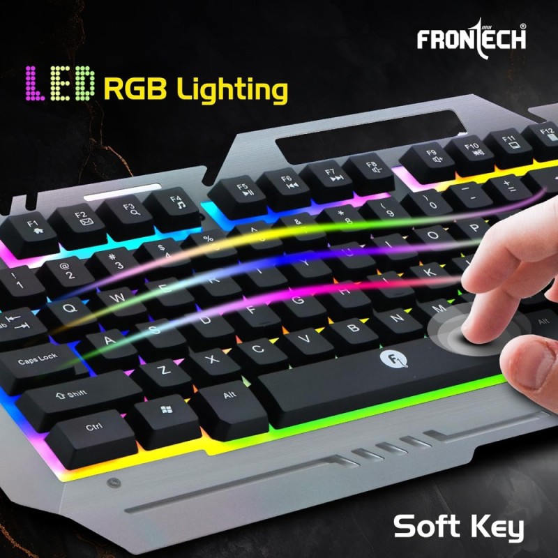 FRONTECH Wired Gaming Keyboard Mouse Combo KB-0039 104 Keys Ergonomic Design Black