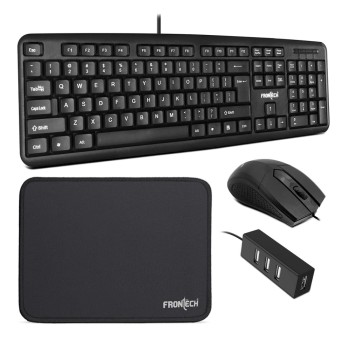 FRONTECH Wired Keyboard and Mouse Combo FT-1692P 104-Key Ergonomic Keyboard 1000 DPI Mouse Black