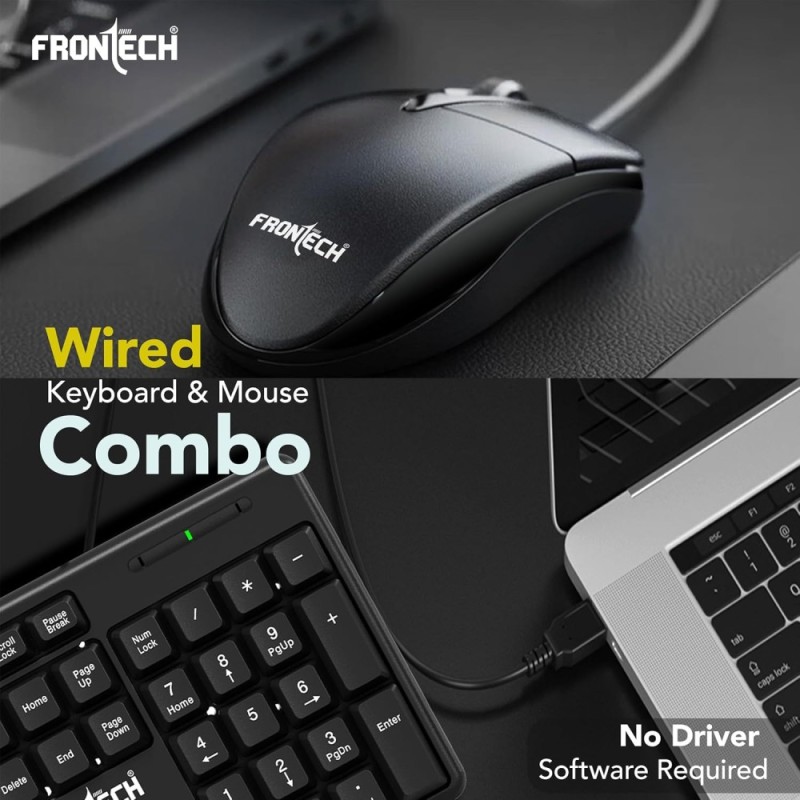 FRONTECH Wired Keyboard and Mouse Combo KB-0012 104 Keys Black