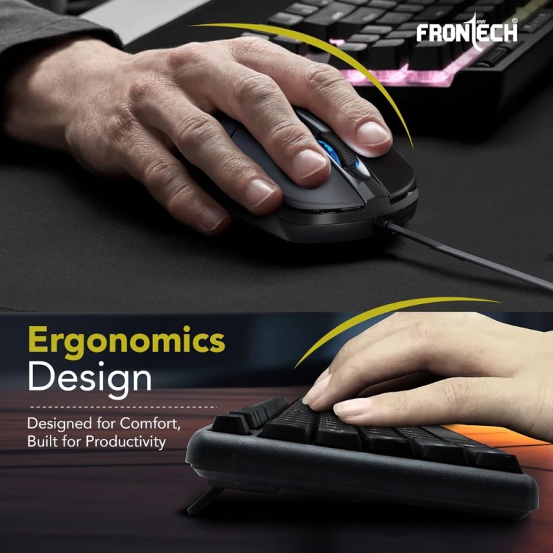 FRONTECH Wired Keyboard and Mouse Combo KB-0012 104 Keys Black
