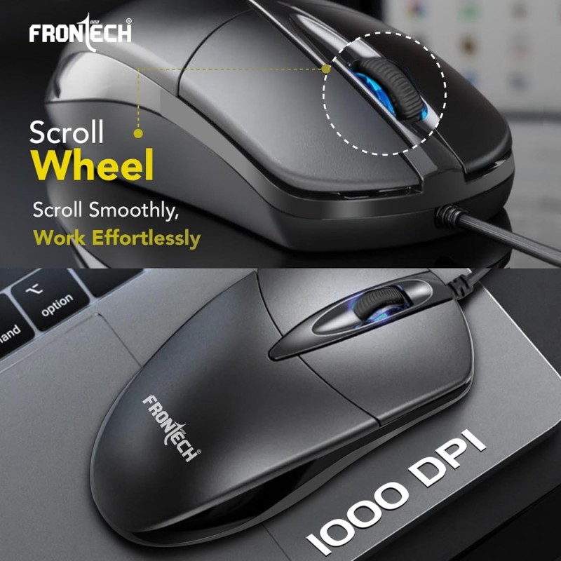 FRONTECH Wired Keyboard and Mouse Combo KB-0012 104 Keys Black
