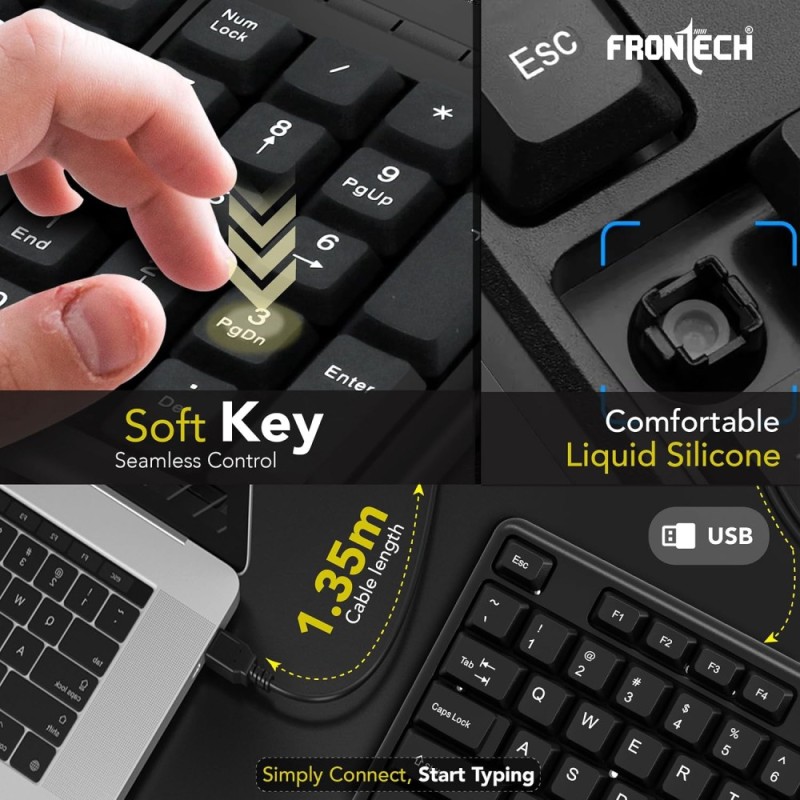 FRONTECH Wired Keyboard and Mouse Combo KB-0012 104 Keys Black