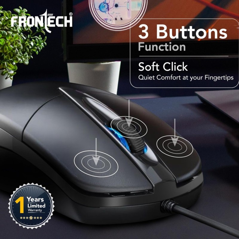 FRONTECH Wired Keyboard and Mouse Combo KB-0012 104 Keys Black