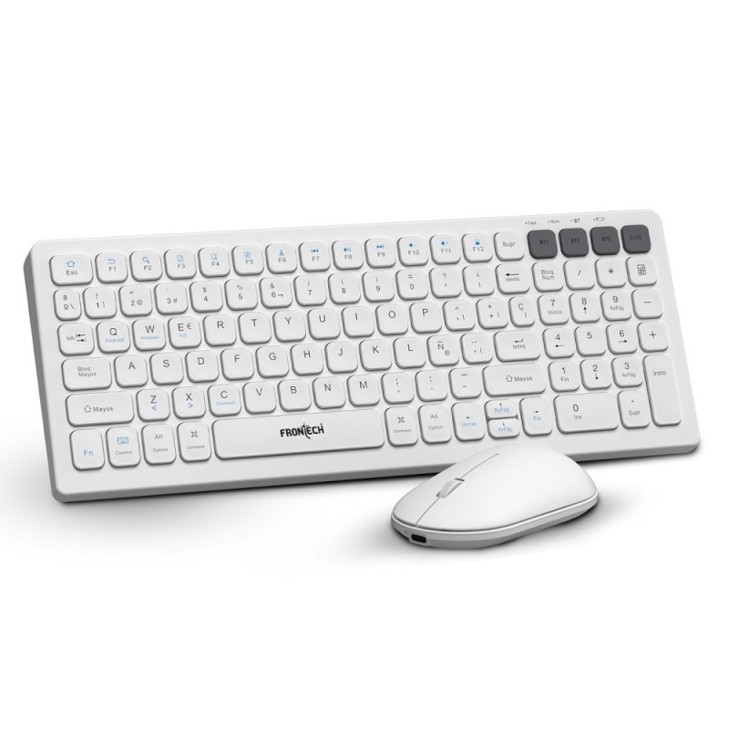 Frontech Wireless Rechargeable Keyboard & Mouse Combo FT-1602A 2.4 GHz & Bluetooth 5.0 White