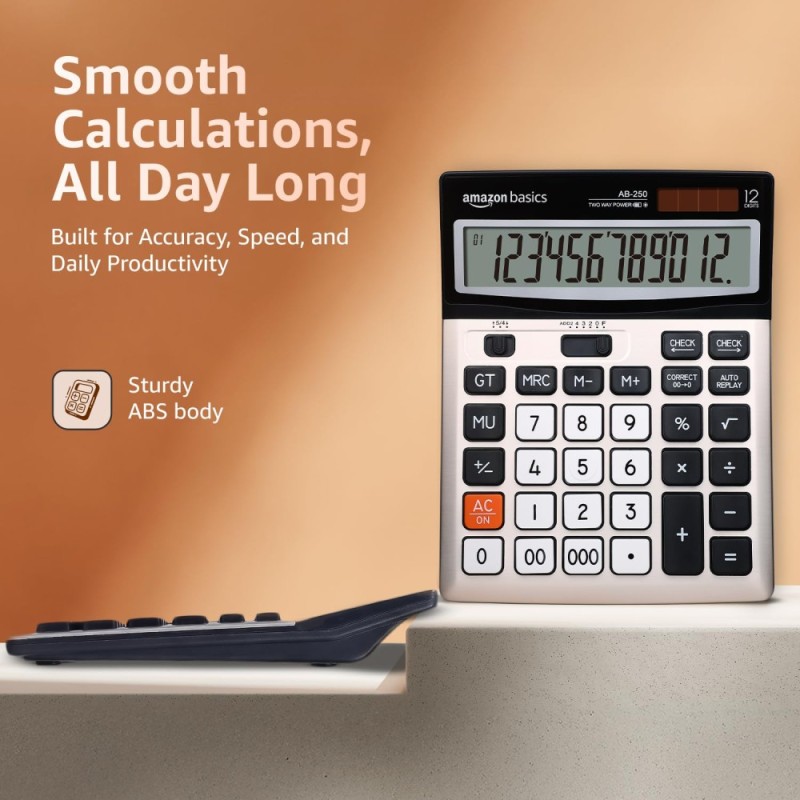 Generic Desktop Calculator AB-250 12-Digit LCD Dual Power Black
