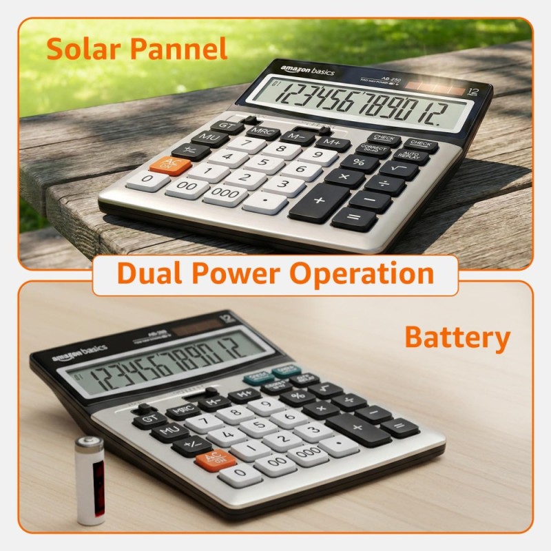 Generic Desktop Calculator AB-250 12-Digit LCD Dual Power Black
