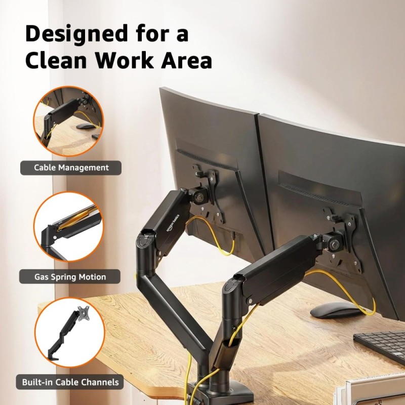 Generic Dual Monitor Arm AB-MS-05 Gas Spring Adjustable 13-32 inch Screens