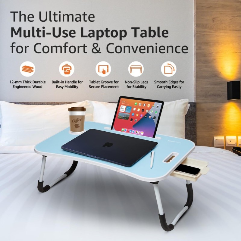 Generic Foldable Laptop Table SD_AB_LAPTABLE_BOOSTER_BLUE Engineered Wood 60L x 40W x 26H cm