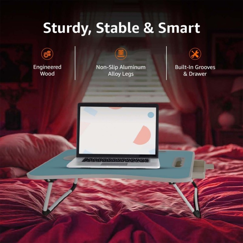 Generic Foldable Laptop Table SD_AB_LAPTABLE_BOOSTER_BLUE Engineered Wood 60L x 40W x 26H cm