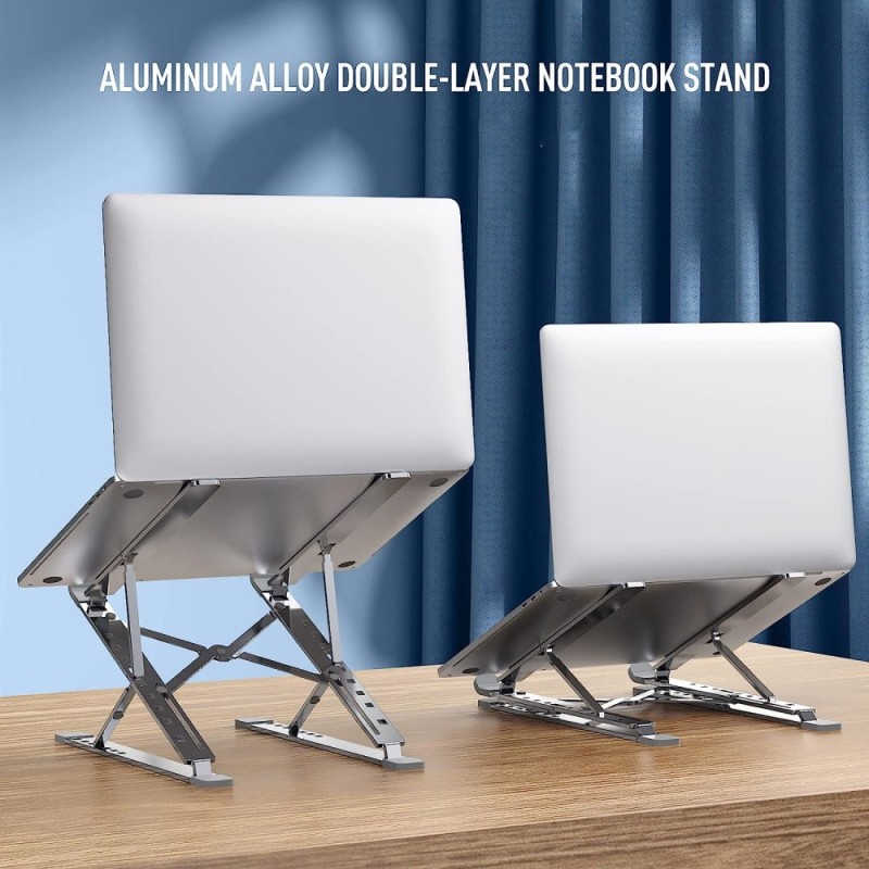 Generic Laptop Stand SD_AB_LAPSTAND_2LAYERBUDDY_ALUM_SILVER Adjustable Aluminium Laptop Riser, Fits Up to 17 Inch Laptops