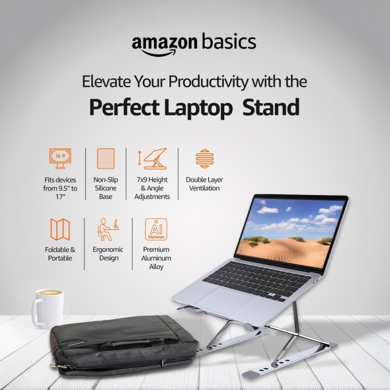 Generic Laptop Stand SD_AB_LAPSTAND_2LAYERBUDDY_ALUM_SILVER Adjustable Aluminium Laptop Riser, Fits Up to 17 Inch Laptops