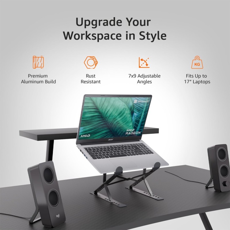 Generic Laptop Stand SD_AB_LAPSTAND_2LAYERBUDDY_ALUM_SILVER Adjustable Aluminium Laptop Riser, Fits Up to 17 Inch Laptops