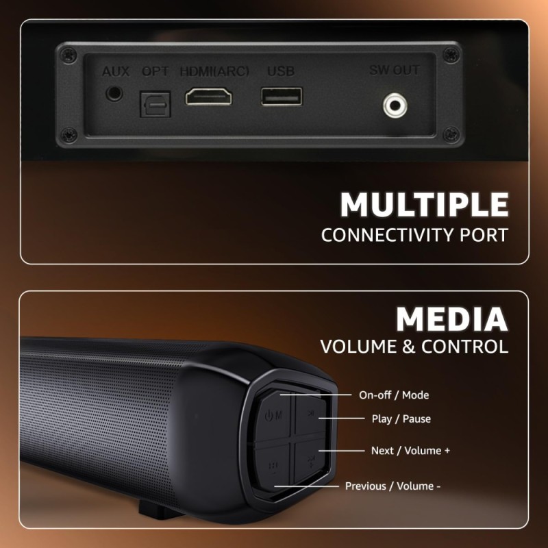 Generic Soundbar ABSBV01 90W 2.1 Channel Bluetooth 5.3 Black