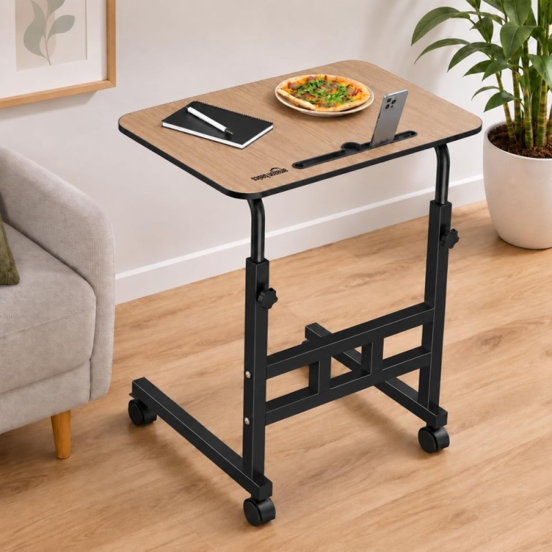 Generic Trolly Table Adjustable Sofa Side Table 26-34 Inch Brown