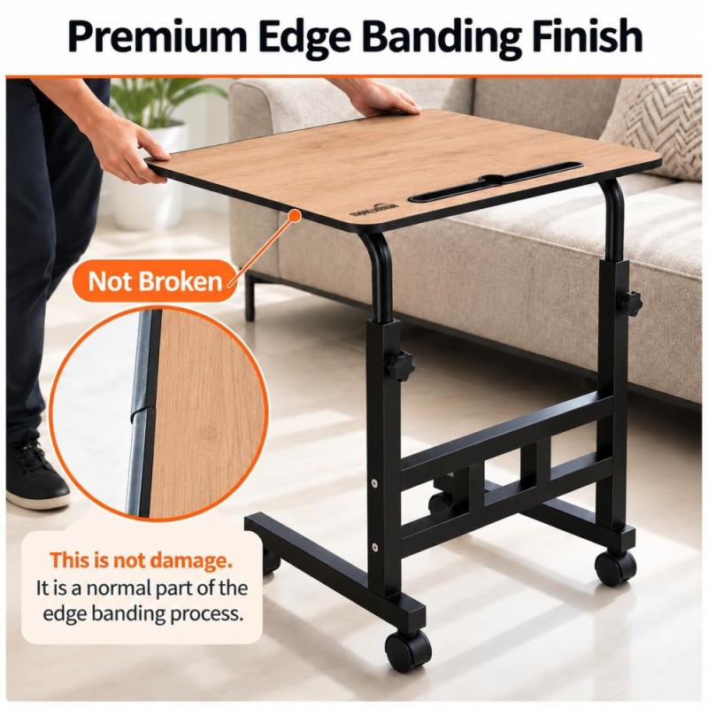 Generic Trolly Table Adjustable Sofa Side Table 26-34 Inch Brown