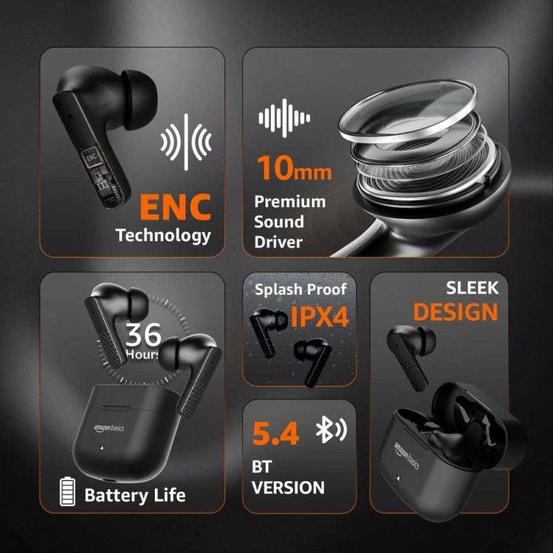 Generic True Wireless Earbuds ABPBC1 36 Hours Playtime, IPX4, Bluetooth 5.4 Black