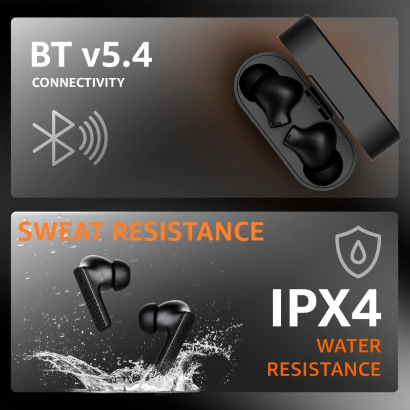 Generic True Wireless Earbuds ABPBC1 36 Hours Playtime, IPX4, Bluetooth 5.4 Black