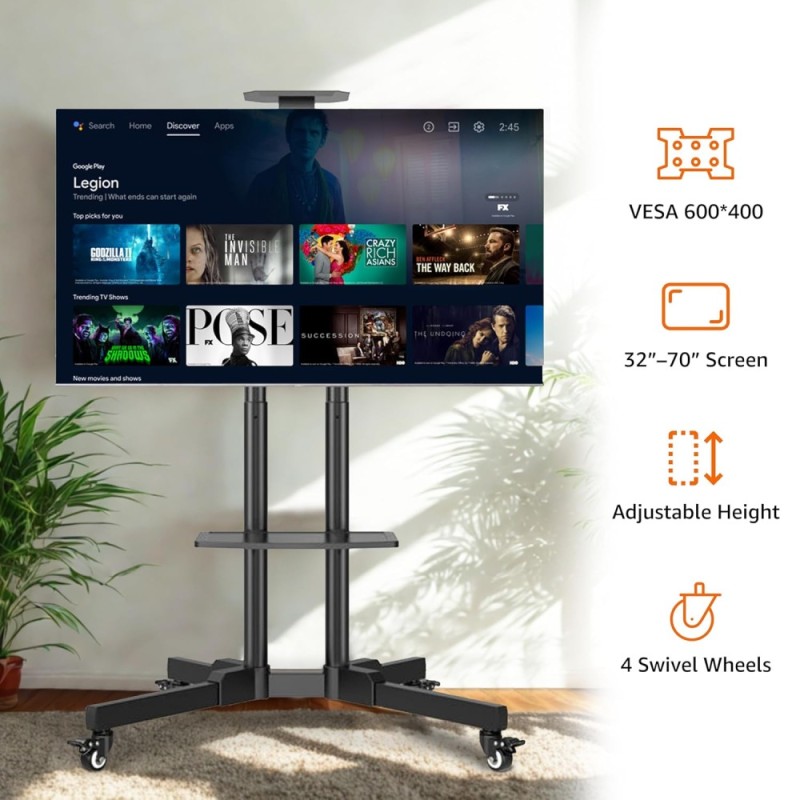 Generic TV Stand AB-MS-06 Adjustable Height Black with Wheels