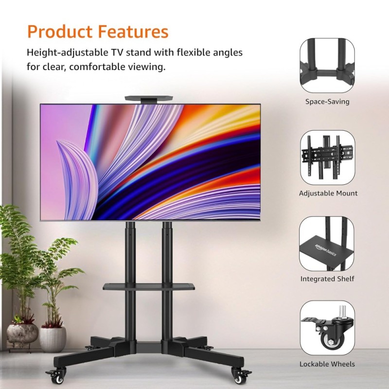 Generic TV Stand AB-MS-06 Adjustable Height Black with Wheels