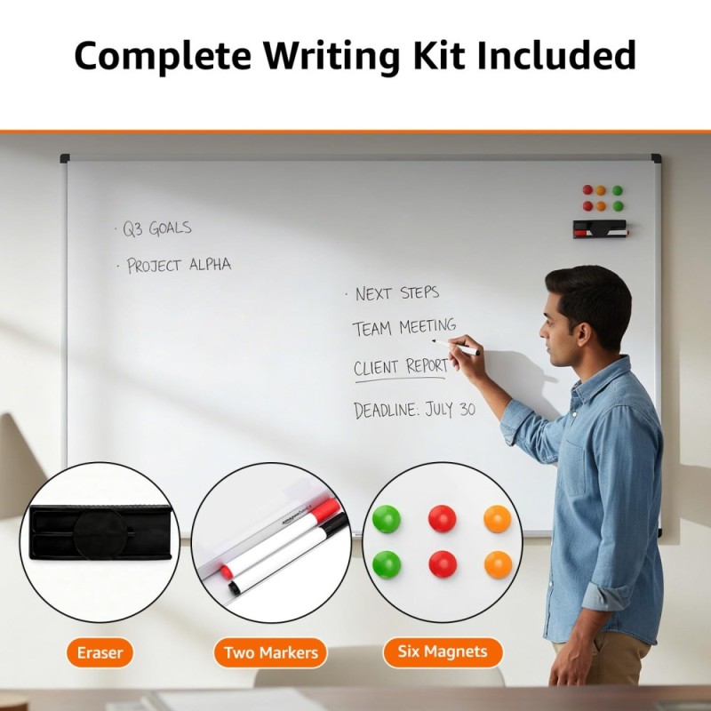 Generic Whiteboard Drywipe Magnetic 2.95 x 1.96 ft White