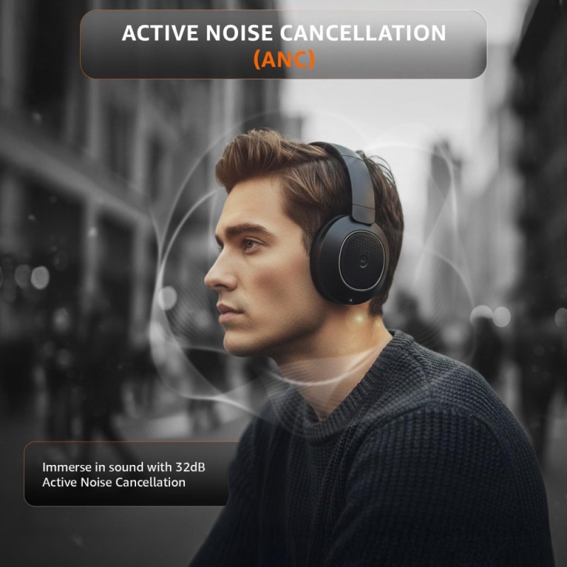 Generic Wireless Headphones ABBH03 Active Noise Cancelling 28 Hr Playtime 40mm Drivers Black