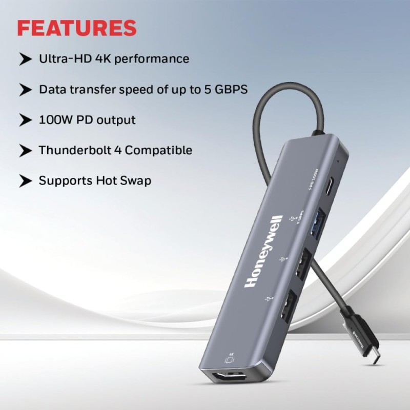 Honeywell Docking Station HC000023 5-in-1 with 4K HDMI Grey