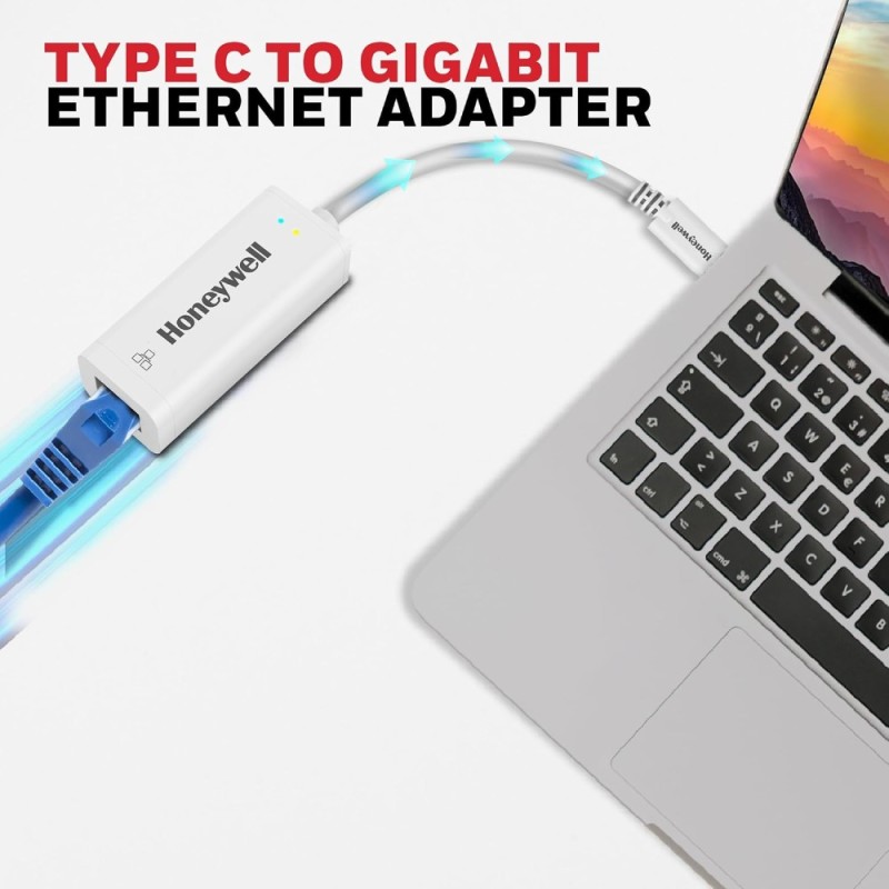 Honeywell Gigabit Ethernet Adapter HC000007/ADP/WHT, 10/100/1000 MBPS, USB Type C, White