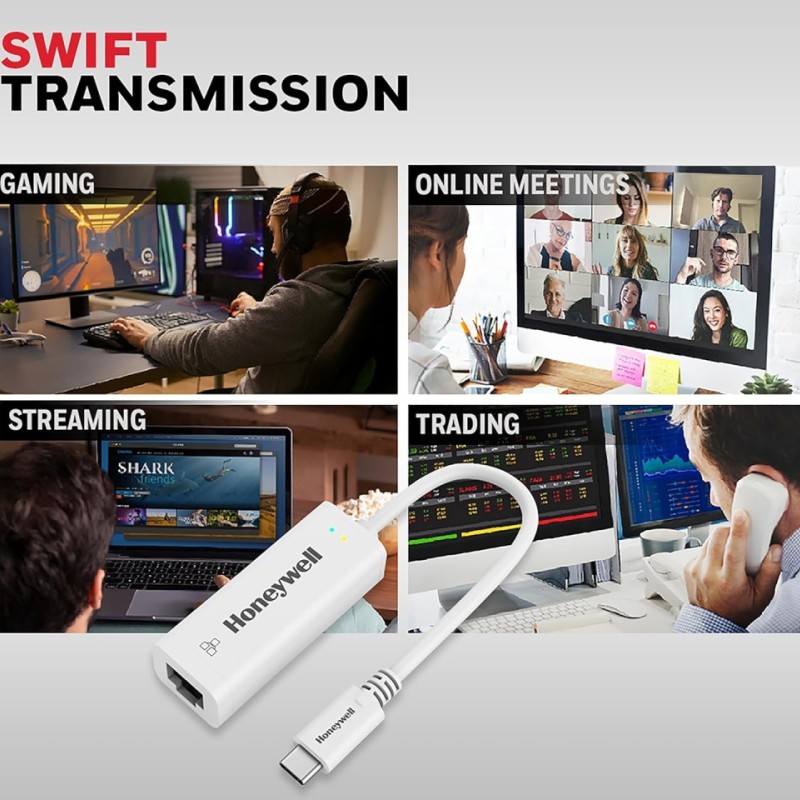 Honeywell Gigabit Ethernet Adapter HC000007/ADP/WHT, 10/100/1000 MBPS, USB Type C, White