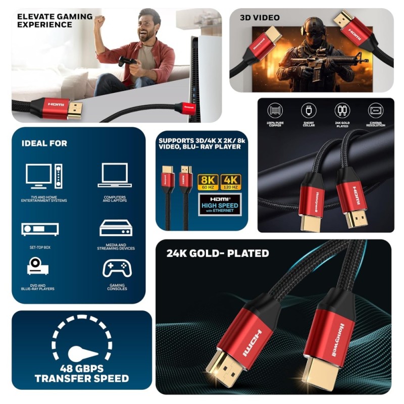 Honeywell HDMI Cable 2.1 HC000020 8K@60Hz 48GBPS Black