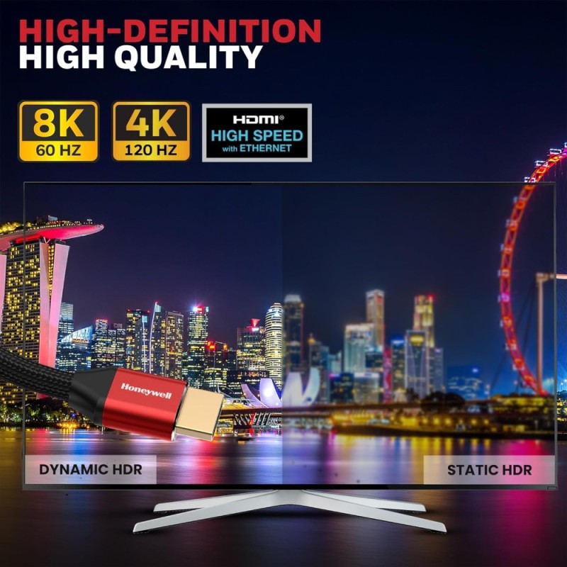 Honeywell HDMI Cable 2.1 with Ethernet 48GBPS Red