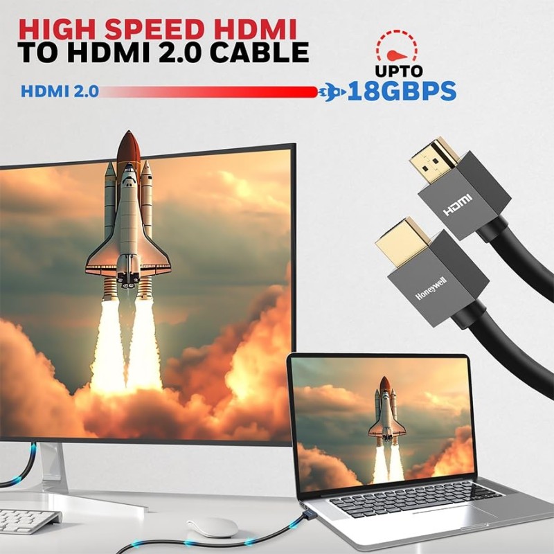 Honeywell HDMI Cable v2.0 with Ethernet, 3D/4K@60Hz, 3 Mtr, Black and Grey