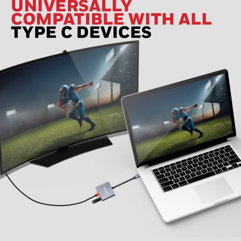 Honeywell Type C to HDMI Adapter HC000009/ADP/SLV 4K UHD, 100W PD Charging, USB 3.0, Silver