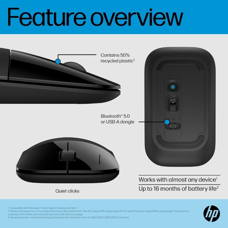 HP Z3700 Wireless Mouse 758A8AA, Bluetooth 5.0, 1600 DPI, Black