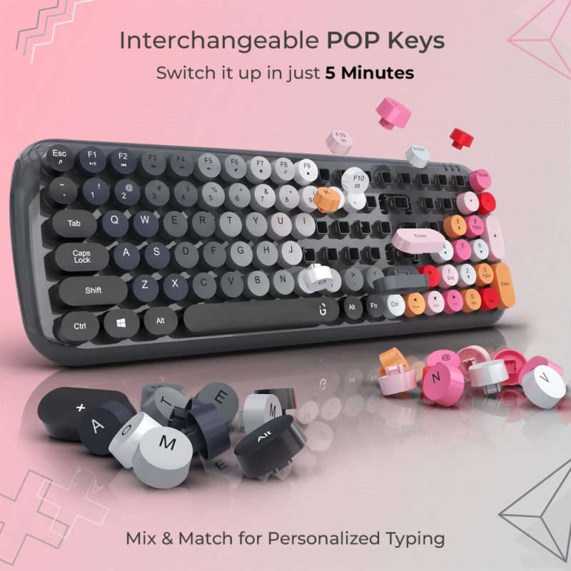 iGear KeyBee Wireless Keyboard with Mouse 2.4GHz Customizable Pink and Grey