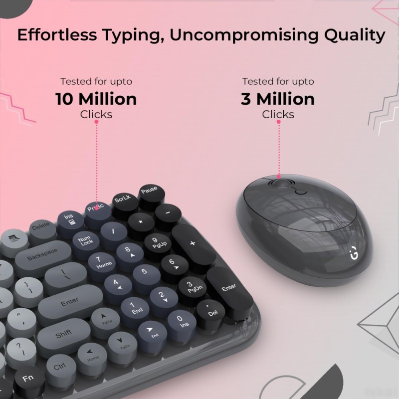 iGear KeyBee Wireless Keyboard with Mouse 2.4GHz Customizable Pink and Grey