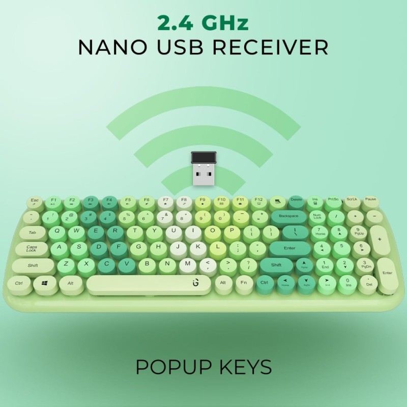 iGear Wireless Keyboard and Mouse Combo iG-1114 Ergonomic Round Key Green