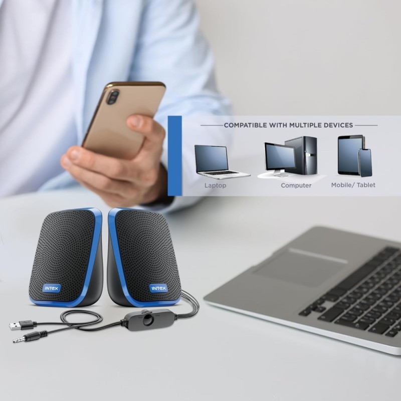 Intex IT-120 2.0 Channel Desktop Speaker 10W Output Blue