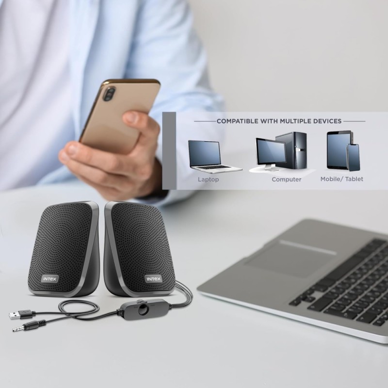 Intex IT-120 2.0 Channel Desktop Speaker 10W RMS USB Powered Grey