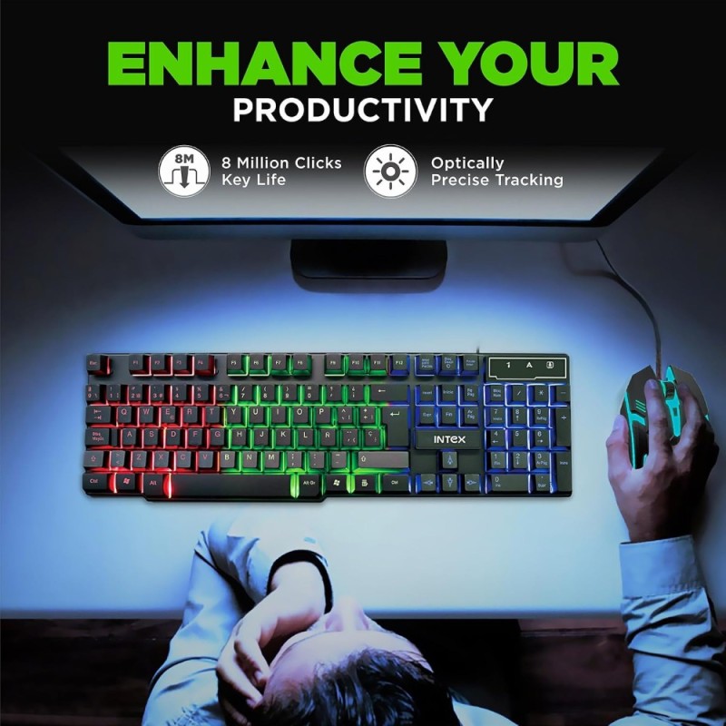 Intex Wired Gaming Keyboard and Mouse Combo IT-KB334 RGB Backlit Black