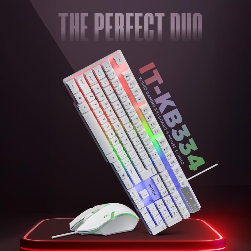 Intex Wired Gaming Keyboard Mouse Combo IT-KB334 RGB Backlit 104 Keys Spill Resistant White