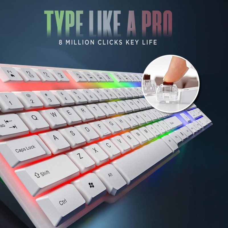 Intex Wired Gaming Keyboard Mouse Combo IT-KB334 RGB Backlit 104 Keys Spill Resistant White