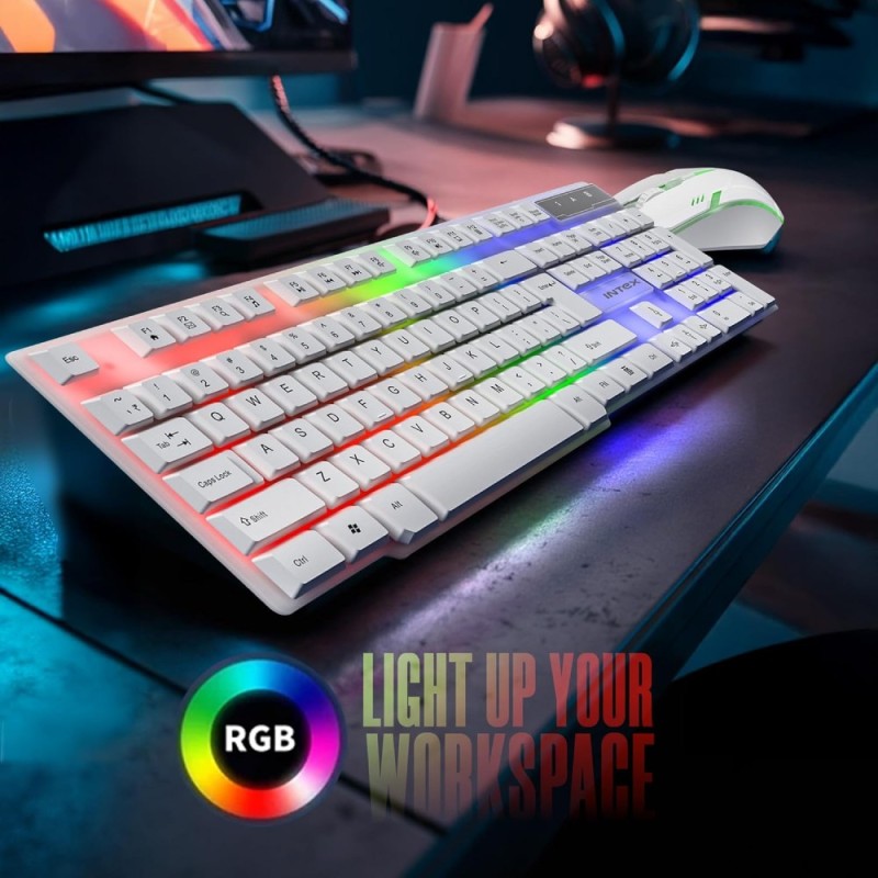 Intex Wired Gaming Keyboard Mouse Combo IT-KB334 RGB Backlit 104 Keys Spill Resistant White